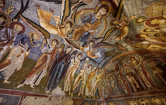 interior view of dark church in Goreme open air museum
