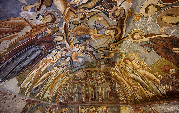 interior view of dark church in Goreme open air museum