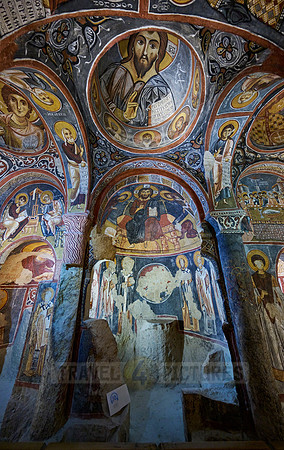 interior view of dark church in Goreme open air museum