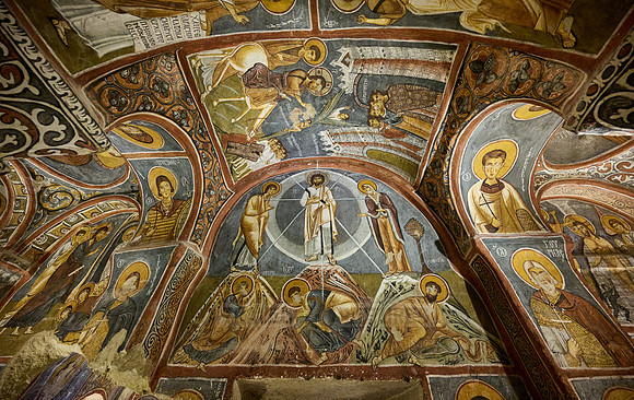 interior view of dark church in Goreme open air museum
