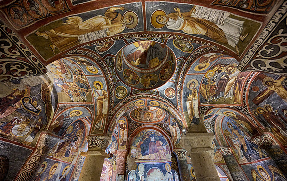 interior view of dark church in Goreme open air museum