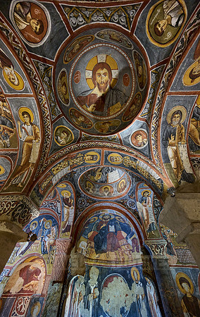 interior view of dark church in Goreme open air museum
