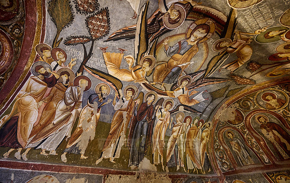 interior view of dark church in Goreme open air museum