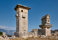 Sarcophagus and Harpy Pillar in ruins of ancient city Xanthos