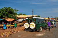 market stalls with pineapple and bananas