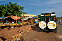 market stalls with pineapple and bananas