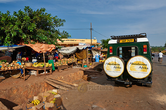 market stalls with pineapple and bananas