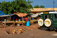 market stalls with pineapple and bananas