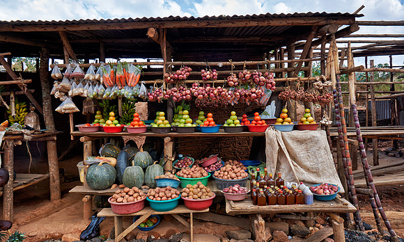 market stalls with fruits and vegetables