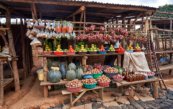 market stalls with fruits and vegetables