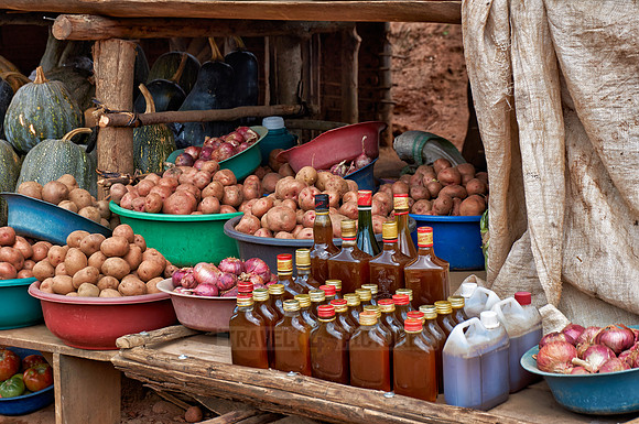 market stalls with fruits and vegetables