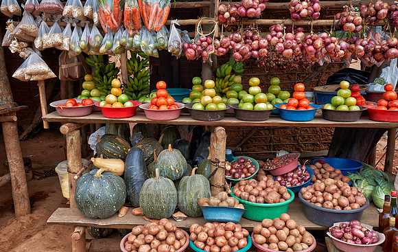 market stalls with fruits and vegetables