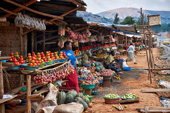 market stalls with fruits and vegetables