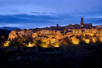 illuminated cityscape of Pitigliano, Tuscany, Italy