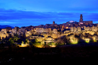 illuminated cityscape of Pitigliano, Tuscany, Italy