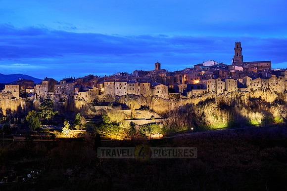 illuminated cityscape of Pitigliano, Tuscany, Italy