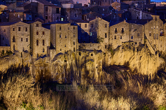 illuminated cityscape of Pitigliano, Tuscany, Italy