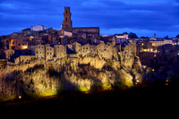 illuminated cityscape of Pitigliano, Tuscany, Italy