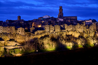 illuminated cityscape of Pitigliano, Tuscany, Italy