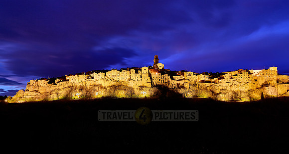 illuminated cityscape of Pitigliano, Tuscany, Italy