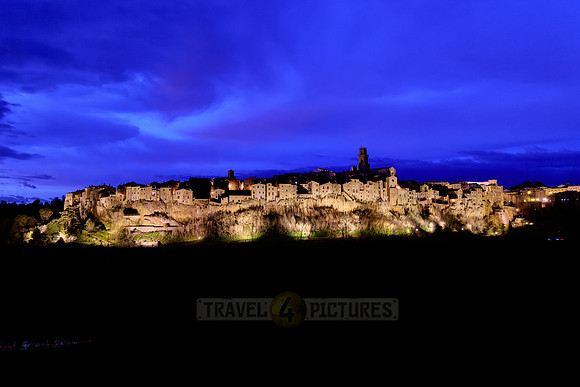 illuminated cityscape of Pitigliano, Tuscany, Italy