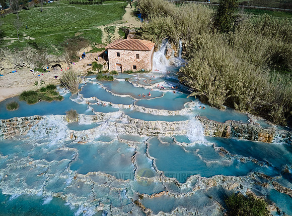 Aerial view of Cascate del Mulino di Saturnia