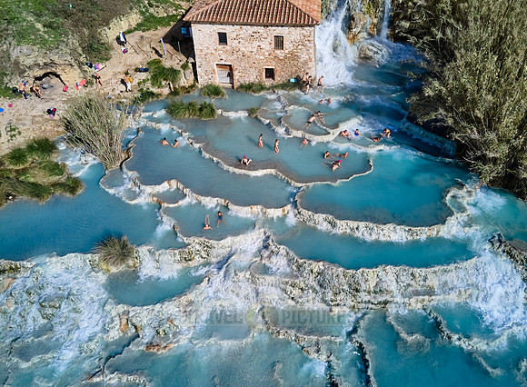Aerial view of Cascate del Mulino di Saturnia