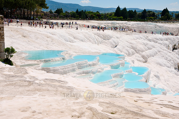 blue pools of Pamukkale travertine terraces