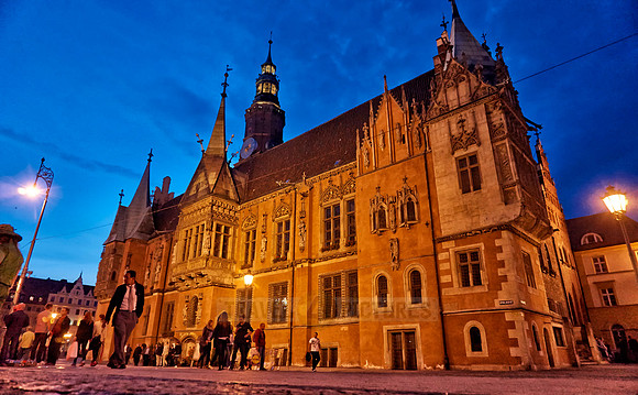 night shot of historical City hall Wroclaw