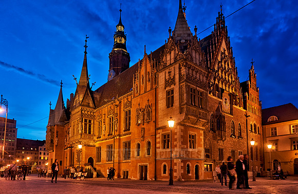 night shot of historical City hall Wroclaw
