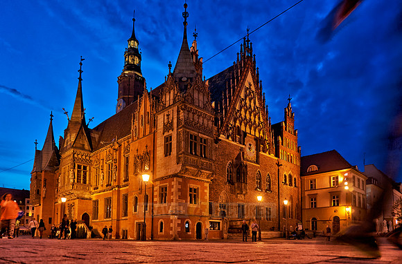 night shot of historical City hall Wroclaw