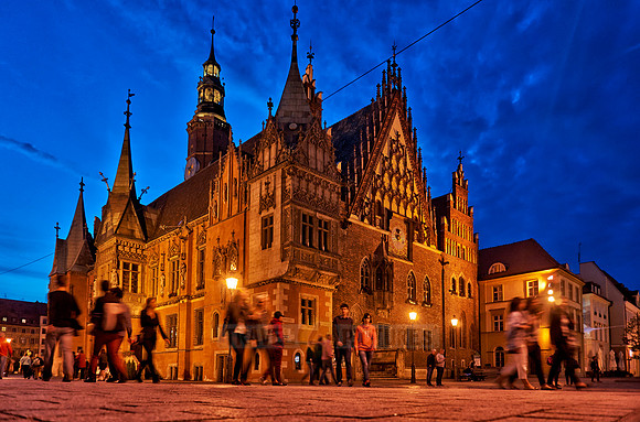 night shot of historical City hall Wroclaw