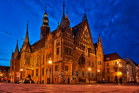 night shot of historical City hall Wroclaw