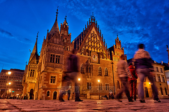 night shot of historical City hall Wroclaw