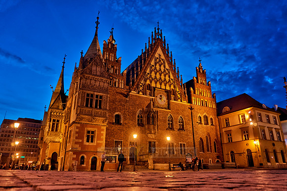 night shot of historical City hall Wroclaw