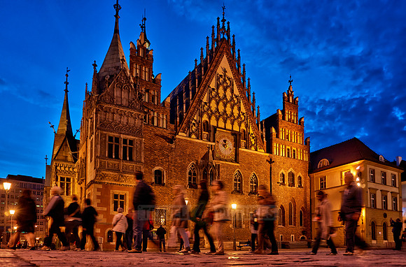 night shot of historical City hall Wroclaw
