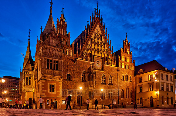 night shot of historical City hall Wroclaw