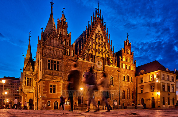 night shot of historical City hall Wroclaw