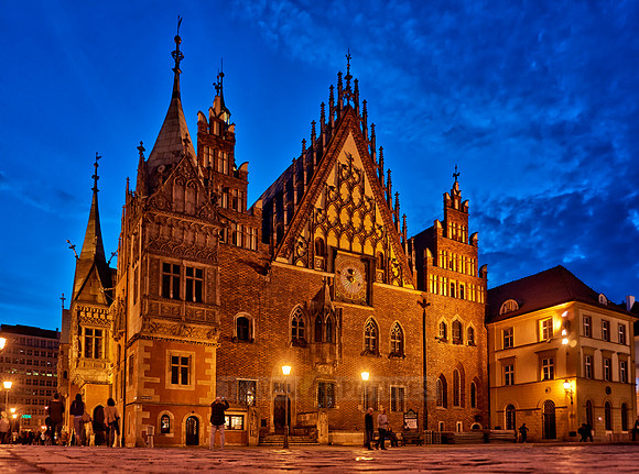night shot of historical City hall Wroclaw