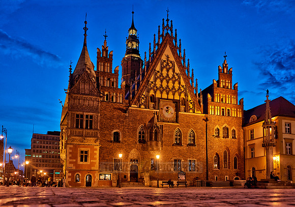 night shot of historical City hall Wroclaw