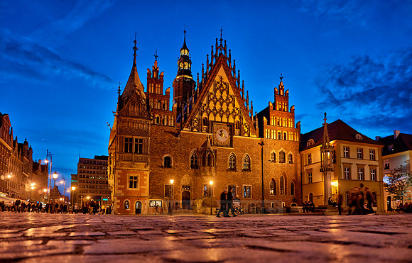 night shot of historical City hall Wroclaw