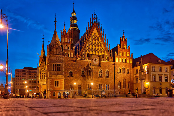 night shot of historical City hall Wroclaw