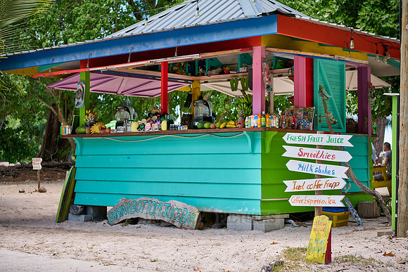 colorfully painted beach bar on La Digue