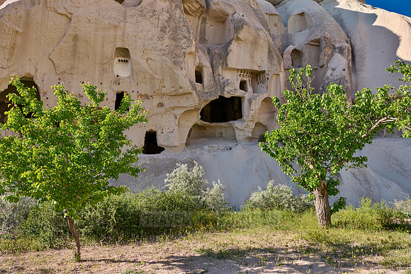 cave dwellings in landscape of Rose Valley Goreme
