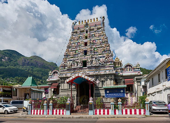 Colorful facade of  Sri Vinayagar Navasakthi Hindu temple in Victoria