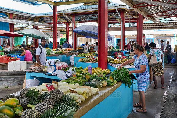 vegetable and fruit stalls on Sir Selwyn Clarke Market