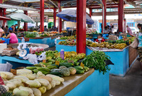 vegetable and fruit stalls on Sir Selwyn Clarke Market