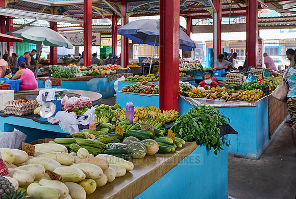 vegetable and fruit stalls on Sir Selwyn Clarke Market