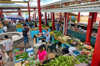 vegetable and fruit stalls on Sir Selwyn Clarke Market