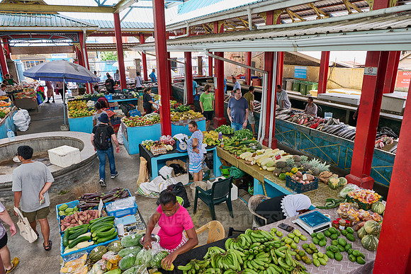 vegetable and fruit stalls on Sir Selwyn Clarke Market